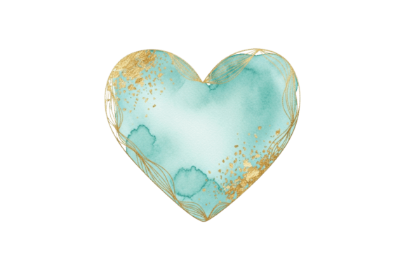 Download Elegant Teal Watercolor Heart with Gold - Watercolor Collection