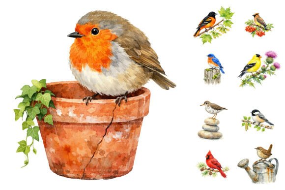 Download Watercolor Garden Birds Clipart Set - Watercolor Collection