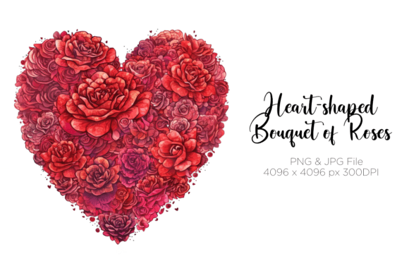 Download Watercolor Heart-shaped Bouquet of Roses - Watercolor Collection