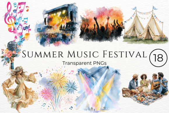 Download Summer Music Festival Watercolor Clipart - Watercolor Collection
