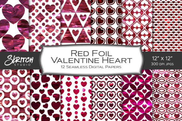 Download Red Foil Valentine Hearts Digital Paper - Valentine hearts Collection