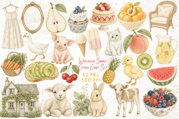 Download Watercolor Summer Cottage Clipart PNG - Watercolor Collection