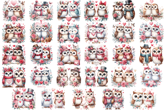 Download 29 Valentine Watercolor CoupleOwl Bundle - Watercolor Collection