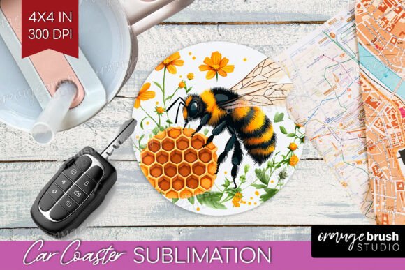 Download Watercolor Bee Car Coaster PNG - Watercolor Collection