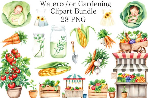 Download Watercolor Gardening Clipart Bundle - Watercolor Collection