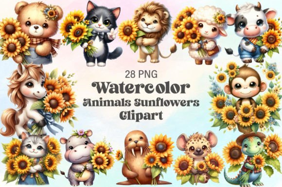 Download Watercolor Animals Sunflowers Clipart - Watercolor Collection