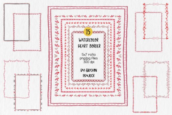 Download Watercolor Heart Border Frames Set - Watercolor Collection