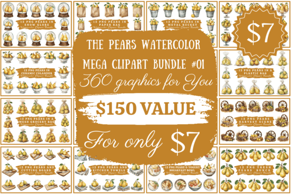 Download The Pears Watercolor Mega Clipart Bundle - Watercolor Collection