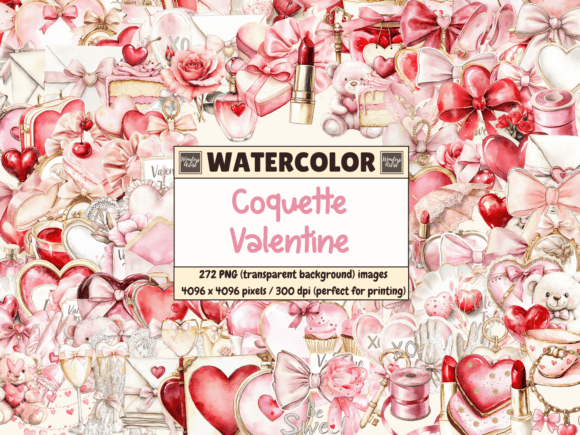 Download Coquette Valentine Watercolor Clipart - Watercolor Collection