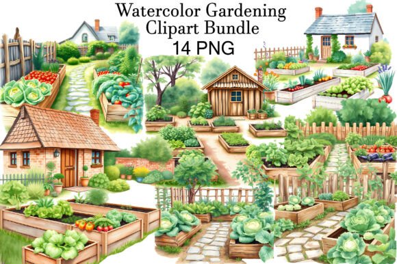Download Watercolor Gardening Clipart Bundle - Watercolor Collection