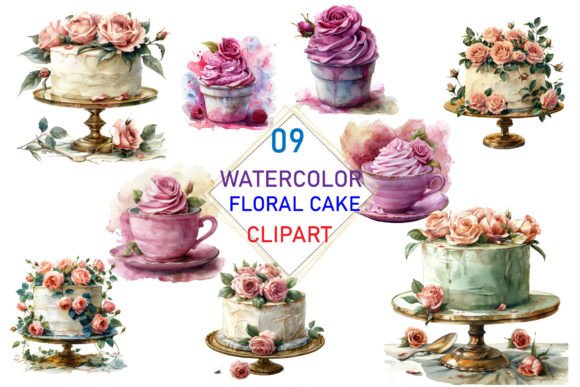 Download Watercolor Floral Cakes PNG, Elegant Des - Watercolor Collection
