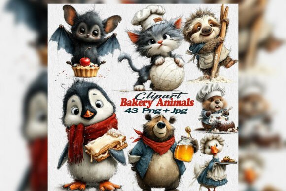 Download Whimsical Watercolor Bakery Animals Png - Watercolor Collection
