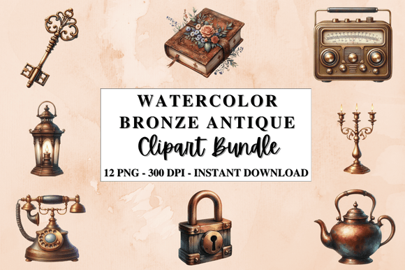 Download Watercolor Bronze Antique Clipart Bundle - Watercolor Collection