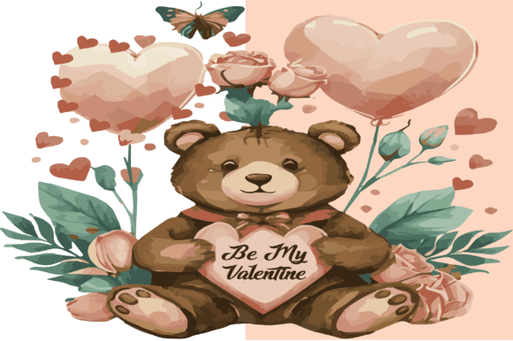 Download Be My Valentine Watercolor Teddy Bear - Watercolor Collection