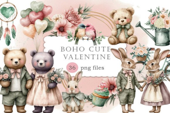 Download Boho Cute Valentine Watercolor Clipart - Watercolor Collection