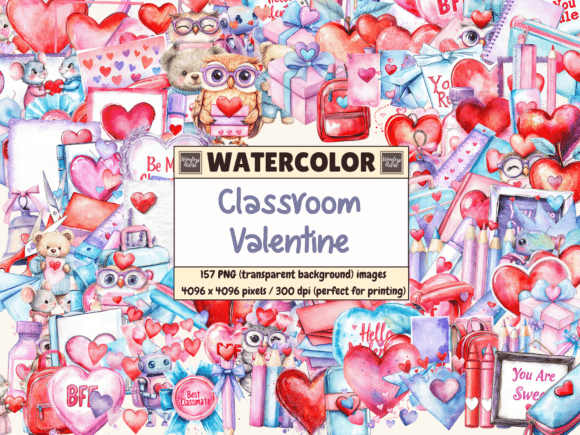 Download Classroom Valentine Watercolor Clipart - Watercolor Collection
