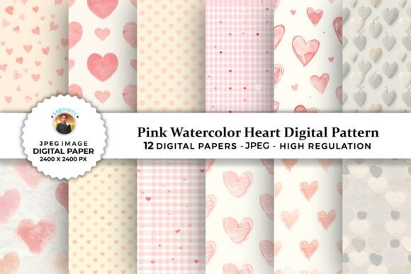 Download Pink Watercolor Heart Digital Patterns - Watercolor Collection