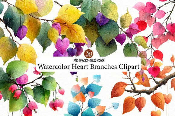 Download Watercolor Heart Branches Clipart - Watercolor Collection