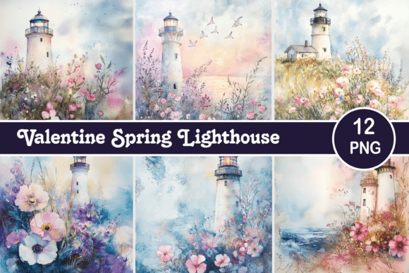 Download Valentine Watercolor Spring Lighthouse - Watercolor Collection
