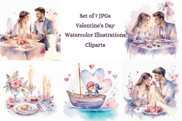 Download Valentine's Watercolor - 7 Cliparts Set - Watercolor Collection