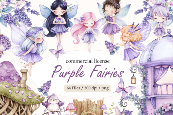 Download Purple Fairy Clipart Bundle | Watercolor - Watercolor Collection