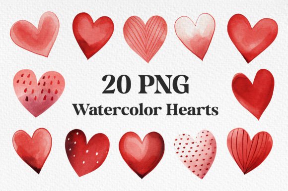 Download 20 Watercolor Hearts Valentine's Day PNG - Watercolor Collection