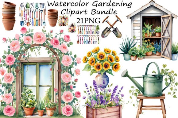 Download Watercolor Gardening Clipart Bundle - Watercolor Collection
