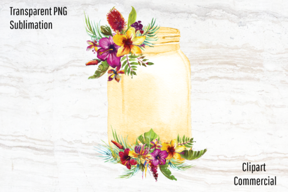 Download Mason Jar with Watercolor Tropic Flowers - Watercolor Collection