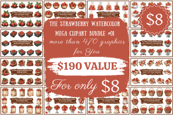 Download Strawberries Watercolor Mega Collection Bundle - Watercolor Collection