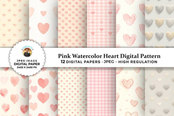 Download Pink Watercolor Heart Digital Patterns - Watercolor Collection