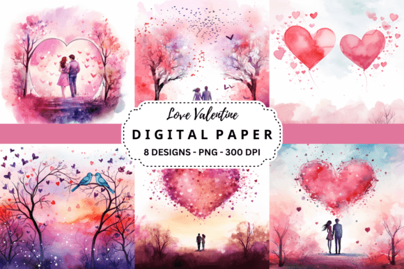 Download Love Valentine Watercolor Digital Paper - Watercolor Collection
