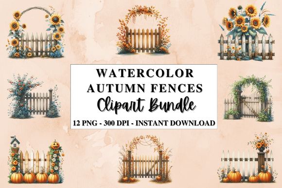 Download Watercolor Autumn Fences Clipart Bundle - Watercolor Collection